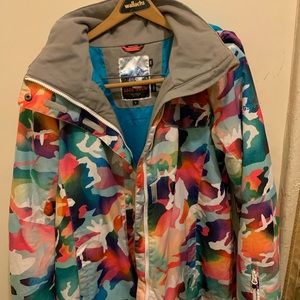 GSOU SNOW ski waterproof insulated snow board rainbow jacket size small.